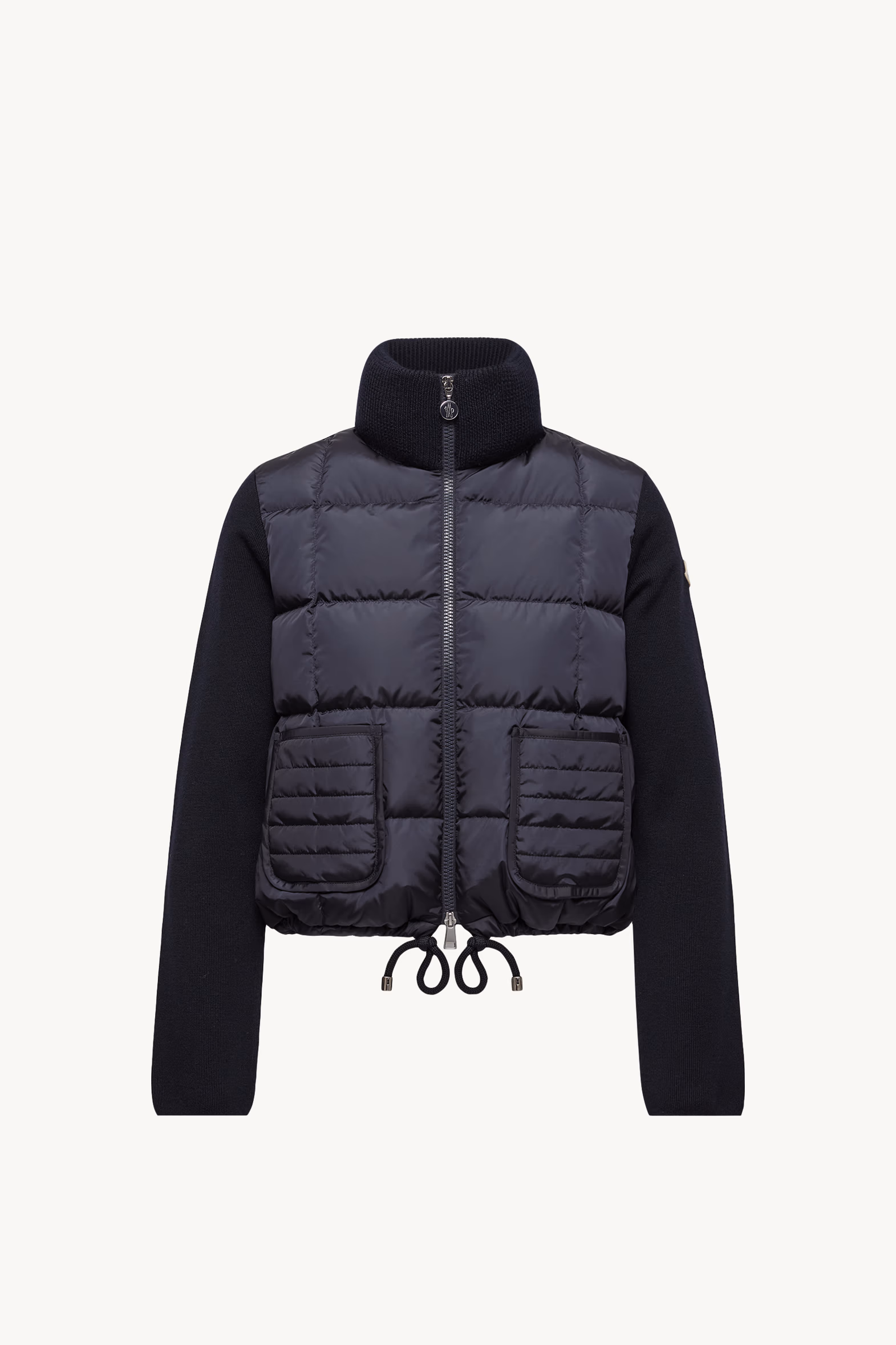 Square-Quilted Padded Wool Zip-Up Cardigan Women Navy Blue Moncler 2
